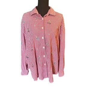 Teddi Red & White Plaid Fruit Print Long Sleeve Shirt Size M